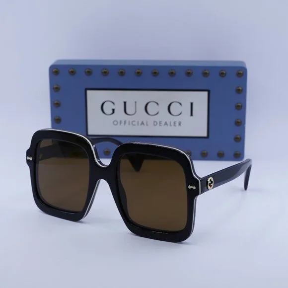 Gucci GG1241S 001 Square Sunglasses - Black/Brown - Picture 1 of 11
